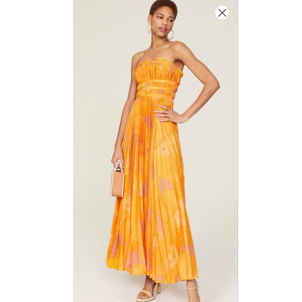 SLATE & WILLOW Yellow Orange Sunset Floral Strapless Pleated Dress size 10 - Picture 2 of 16